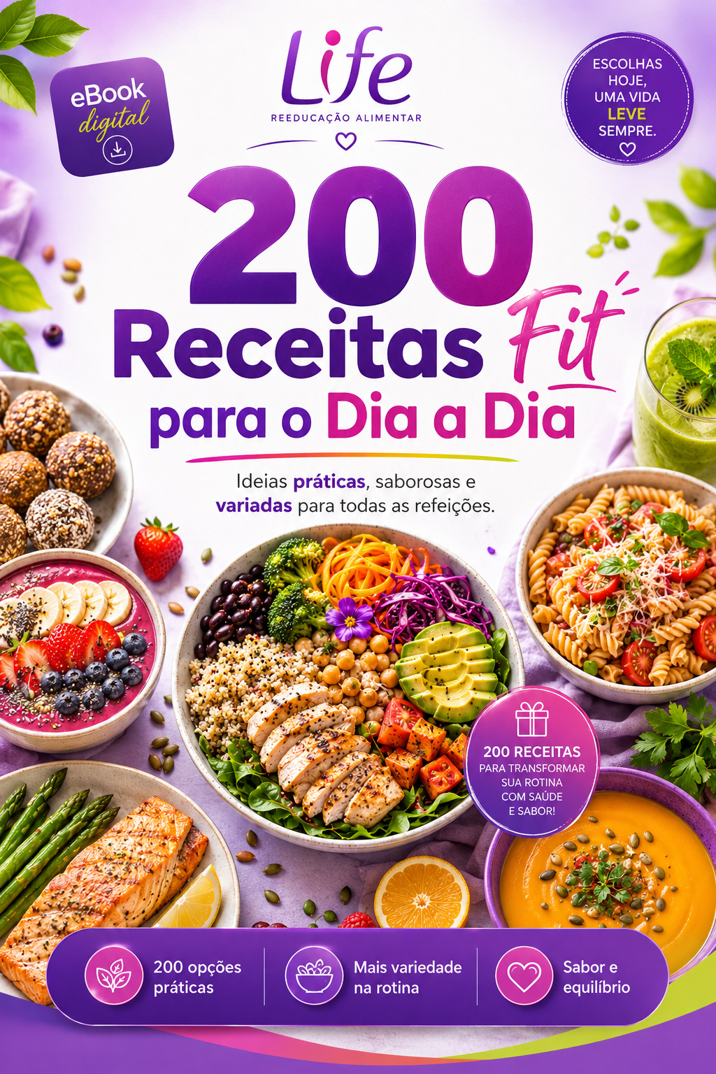 Capa do eBook 200 Receitas Fit para o Dia a Dia
